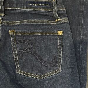 607.  Rock & republic Dark Wash mid rise boot cut jean size 6 short
